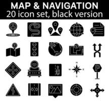 Navigation map and geolocation icon set. Vector collection of black version