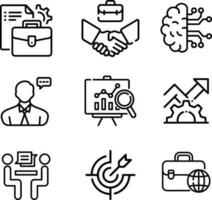 Set of 9 line icons related to training, coaching, mentoring, education, meeting, conference, teamwork vector