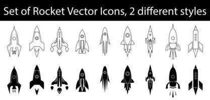 cohete icono colocar, vector colección de 2 diferente estilos