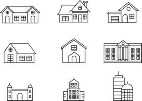 House and building line icon set vector