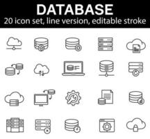 Database line icons, editable stroke vector