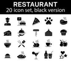 Restaurant icon set, black vector illustration