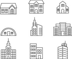 House and building line icon set vector