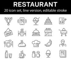 Restaurant icon set, line version, editable stroke vector