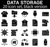 Data storage icon set. vector collection of black version