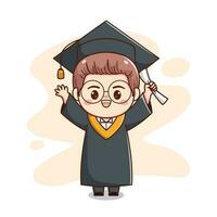 happy graduation cute boy wearing glasses with cap and gown cute kawaii chibi cartoon vector