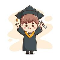 contento graduación chico con gorra y vestido linda kawaii chibi dibujos animados vector