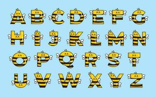 linda abeja alfabeto animal fuente vistoso letra vector