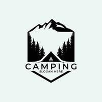 camping mountain logo line art design vector