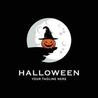 halloween moon logo line art design vector