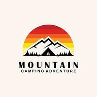 camping mountain line art minimalist illustration design icon logo vector