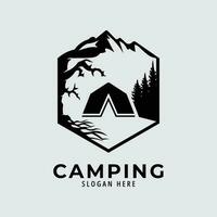 camping mountain logo line art design vector