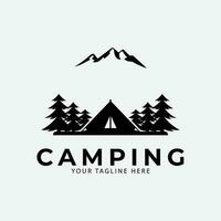 camping mountain logo line art design vector