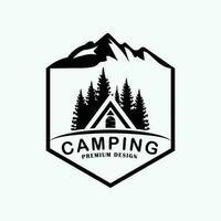 camping mountain logo line art design vector