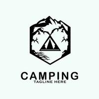 camping mountain logo line art design vector