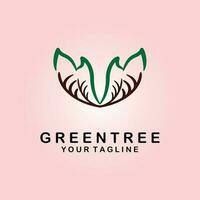 green tree logo design line art vector