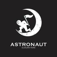 astronaut moon logo line art design vector