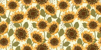 Autumn seamless pattern with  sunflowers. Vector background for various surface. Hand drawn textures.