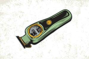 Retro green hair clipper. Electric trimmer or shaver. Vector illustration