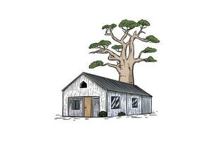 Vintage farm house and tree design vector