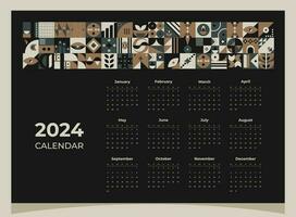 Calendar 2024 geometric patterns. Calendar template for 2024 year with geometric shapes. vector