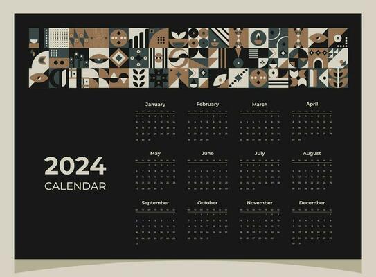 Calendar 2024 geometric patterns. Calendar template for 2024 year with geometric shapes.