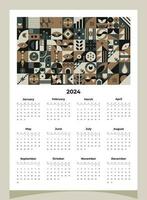 Calendar 2024 geometric patterns. Calendar template for 2024 year with geometric shapes. vector