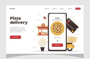 Food online order smartphone. Pizza delivery. Food delivery concept for banner, website design or landing web page. vector