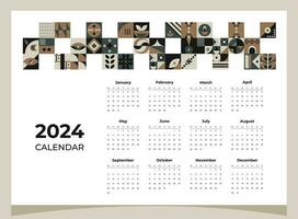 Calendar 2024 geometric patterns. Calendar template for 2024 year with geometric shapes. vector