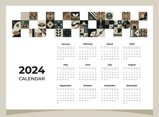 Calendar 2024 geometric patterns. Calendar template for 2024 year with geometric shapes.