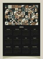 Calendar 2024 geometric patterns. Calendar template for 2024 year with geometric shapes. vector