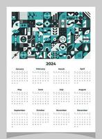 Calendar 2024 geometric patterns. Calendar template for 2024 year with geometric shapes. vector