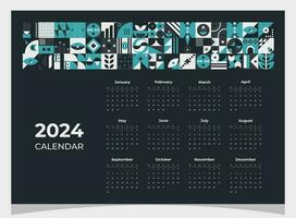 calendario 2024 geométrico patrones. calendario modelo para 2024 año con geométrico formas vector