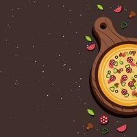 Pizza banner or background. pizza on the board. Vector illustration.