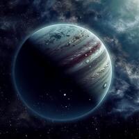 Single Alien gas giant planet viewed from space Orbiting moons photo