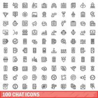 100 chat icons set, outline style vector