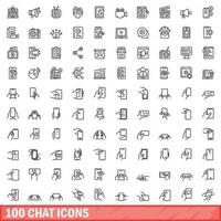 100 chat icons set, outline style vector