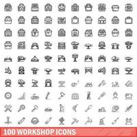 100 workshop icons set, outline style vector
