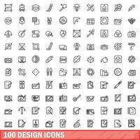 100 design icons set, outline style vector