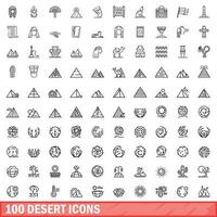 100 desert icons set, outline style vector