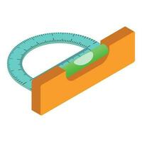 Measuring tool icon isometric vector. Protractor and yellow building level icon vector