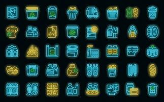 Waste sorting icons set vector neon