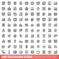 100 television icons set, outline style vector