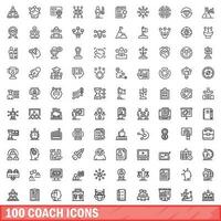 100 coach icons set, outline style vector