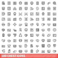 100 chest icons set, outline style vector