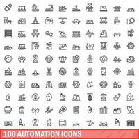 100 automation icons set, outline style vector