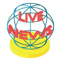Live news icon isometric vector. Live news inscription on big golden coin icon vector