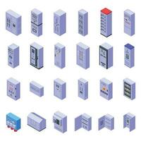 eléctrico tablero de conmutadores íconos conjunto isométrica vector. trabajo ingeniero vector