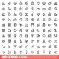 100 senior icons set, outline style vector