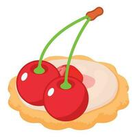 Cherry dessert icon isometric vector. Cookie with glaze and red ripe cherry icon vector